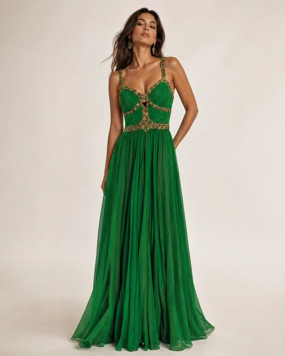 Mandalay Silk Gown 8 Green Beaded Formal Dress Cutout Back NWT